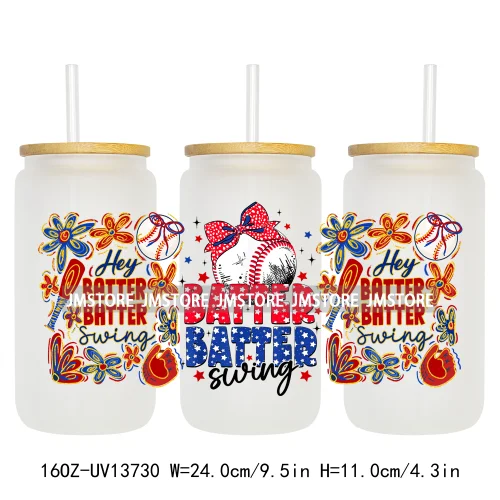 Coquette Baseball Mama Game Day 16OZ UV DTF Cup Wraps Ready To Apply Waterproof Transfer Stickers For Libbey Glass Can Tumbler