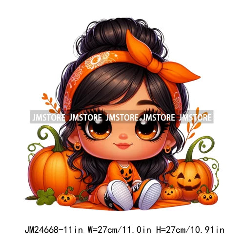 Funny Headband Hispanic Cute Latina Baby Girls Halloween Pumpkin Designs Iron On DTF Heat Press Transfer Stickers For Shirt Bags