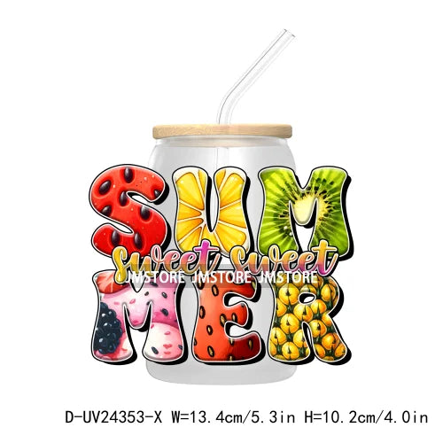 Sweet Summer Time UV DTF Transfer Sticker Decals For Libbey Glass Cold Cups Mugs Tumbler Custom Waterproof DIY Labels Watermelon