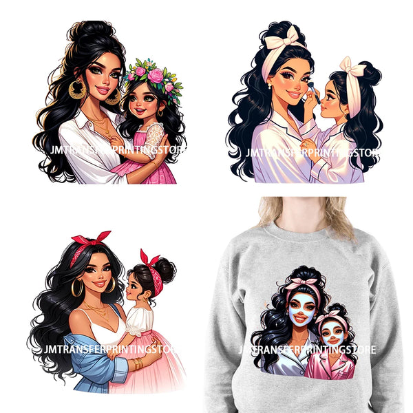 Happy Mother's Day Latina Cute Mom Daughter Love Printing Designs Iron On DTF Transfer Stickers Ready To Press For Hoodies