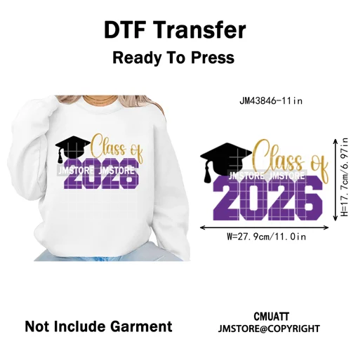 High School Senior 2026 Graduation Club Coquette Gifts Iron on Washable DTF Heat Transfers Stickers Ready to Press for Clothes