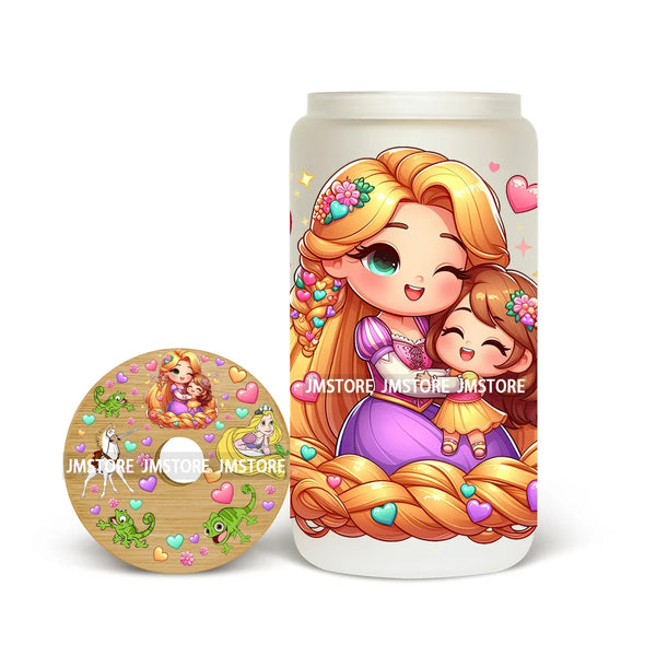 Cartoon Mom And Daughter Princess UV DTF Transfers Stickers Decals For Libbey Cold Cups Mugs Tumbler Waterproof DIY Mother's Day