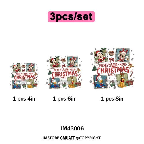 Funny Cartoon Mouse Friends Merry Christmas Movie Character Xmas Season Iron on DTF Transfer Stickers Ready to Press for Hoodies