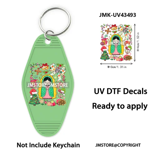Feliz Navidad Pan Dulce Christmas UV DTF Motel Keychain Decal Ready To Ship Durable Transfer Stickers Prints For Hotel Keychain