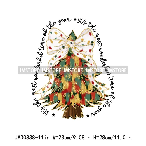 Fashion Christmas Tree Girls Winter Coquette Blessed Christian Sayings Iron On DTF Transfers Stickers Heat Press For Sweatshirts