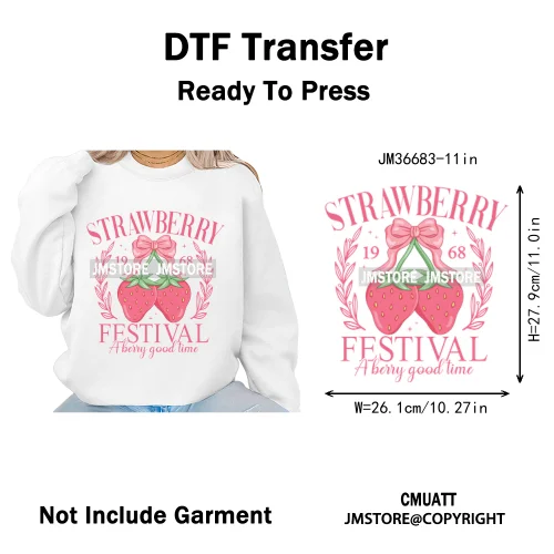 Boho Coquette Floral Strawberry Festival Vibes Summer Fruit Iron on DTF Thermal Transfer Sticker Ready to Press for Clothes Bags