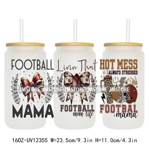 Retro Football Mama Baseball Coquette Bow Game Day 16OZ UV DTF Cup Wrap Transfer Stickers Waterproof Logo For Libbey Glass Can