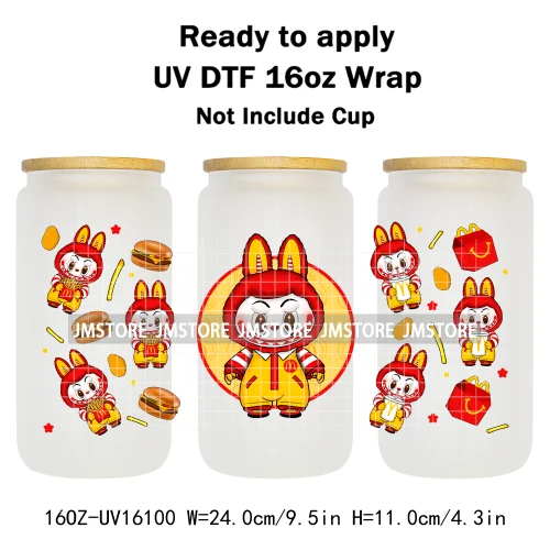 Cute Monster Doll Mexican Food Snacks UV DTF Wraps Transfer Stickers Waterproof High Quality For 16OZ Libbey Glass Can Tumbler