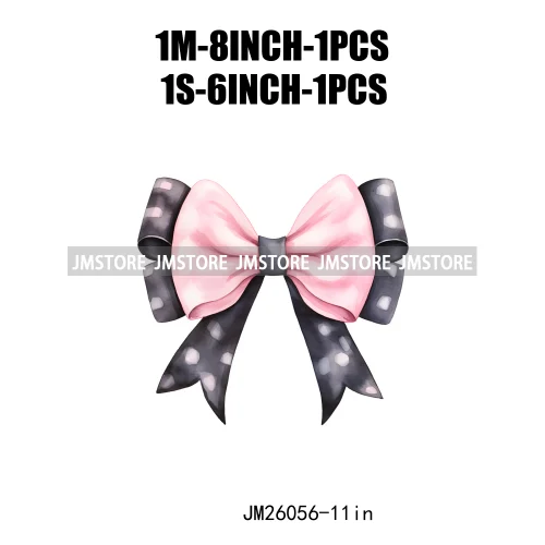 Trendy New Girl Pink Black Polka Dots Ribbons Coquette Bows Washable DTF Iron On Transfer Stickers Ready To Press For Clothing