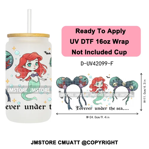 Mouse Halloween Villain Girly Cartoon Princess 16OZ UV DTF Cup Wraps Ready To Apply Transfer Stickers For Libbey Glass Can Mugs