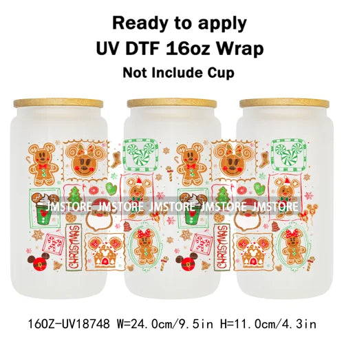 Christmas Crew Cartoon Characters Gingerbread UV DTF Stickers Ready To Apply Cup Wrap Custom Logo DIY Craft For Libbey Can Glass