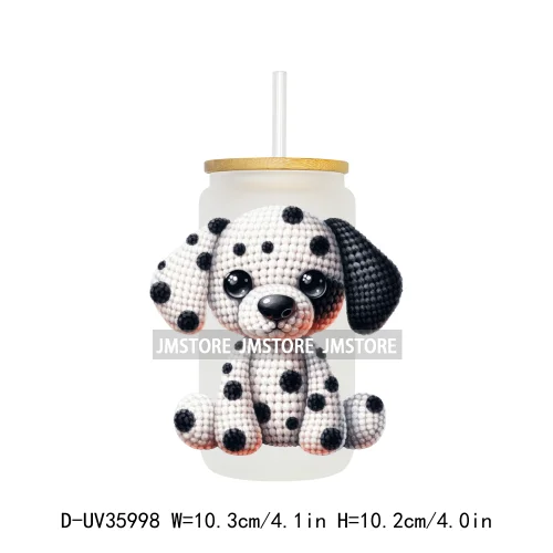 Watercolor Knitted Cute Animals UV DTF Transfer Stickers Decals Ready To Apply Waterproof For 16OZ Libbey Glass Can Cups Tumbler