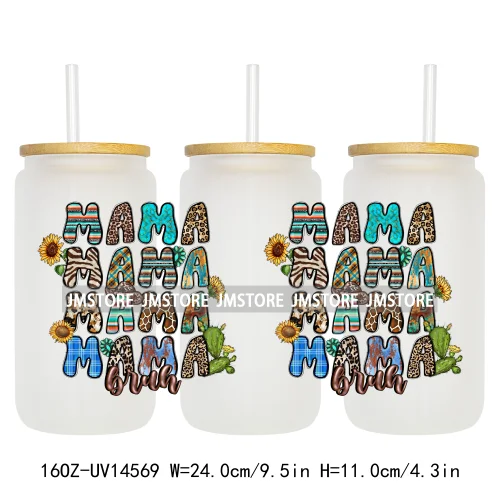 Howdy Western Mama Cowhide UV DTF Wraps Transfer Sticker Selfadhesive Waterproof High Quality For 16OZ Libbey Glass Can Tumbler