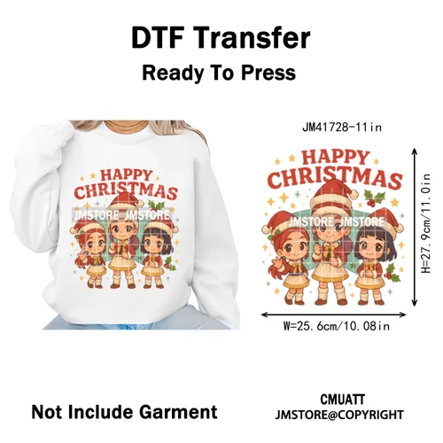 Cute Santa Kpop Inspired Movie Character Merry Christmas Holly Iron on DTF Washable Transfer Stickers Ready to Press for Textile