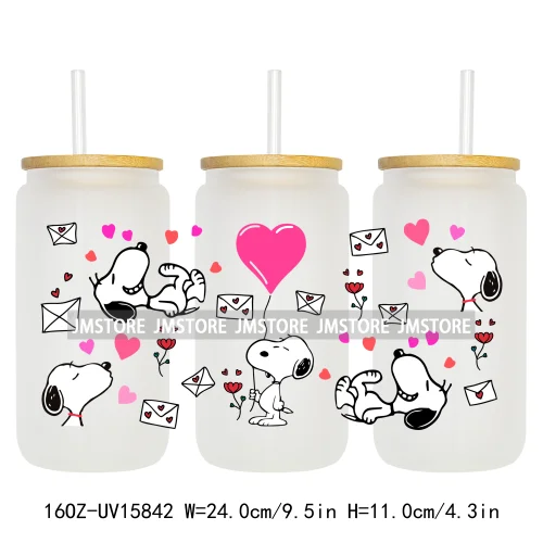 Cartoon Dog Valentine's Day UV DTF Stickers Ready to Transfer Cup Wrap Custom Labels DIY Craft For Libbey Glass Can Mug Tumbler