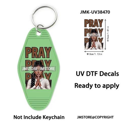 Afro Girls Faith Religious Christian UV DTF Motel Keychain Wraps Ready To Apply Waterproof High Quality Hotel Keychain Decals