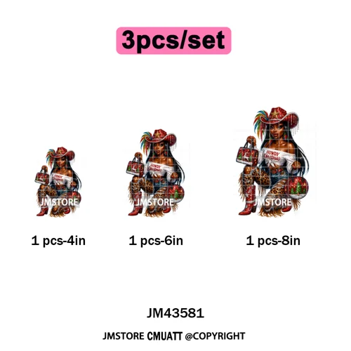 Western Cowgirl African Melanie Boots Howdy Christmas Iron on Washable DTF Heat Transfer Stickers Ready to Press for Hoodies Bag