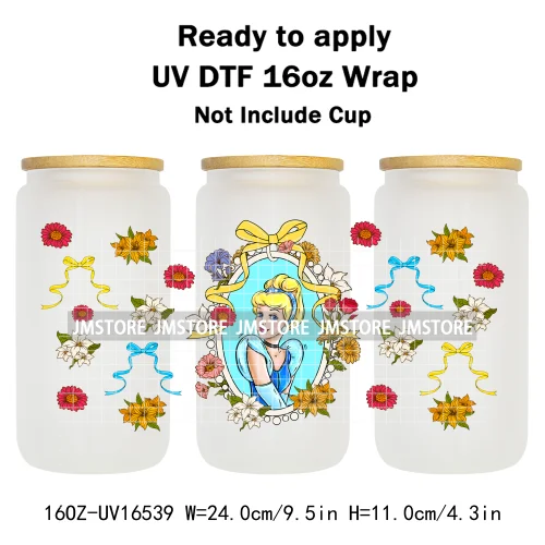 Magical Mirror Princess Coquette Bow 16OZ UV DTF Cup Wraps Ready To Apply Waterproof Transfer Stickers For Libbey Glass Can Mugs