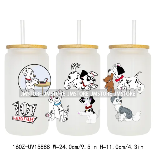 Cute Loyal Dogs Black Dalmatian UV DTF Cup Wraps Ready To Apply Waterproof Transfer Stickers For 16OZ Libbey Glass Can Tumbler