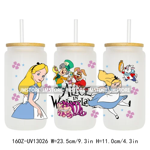 Cartoon Princess In Wonderland UV DTF Wraps Transfer Sticker Ready To Apply Waterproof Logo For 16OZ Libbey Glass Can Tumbler