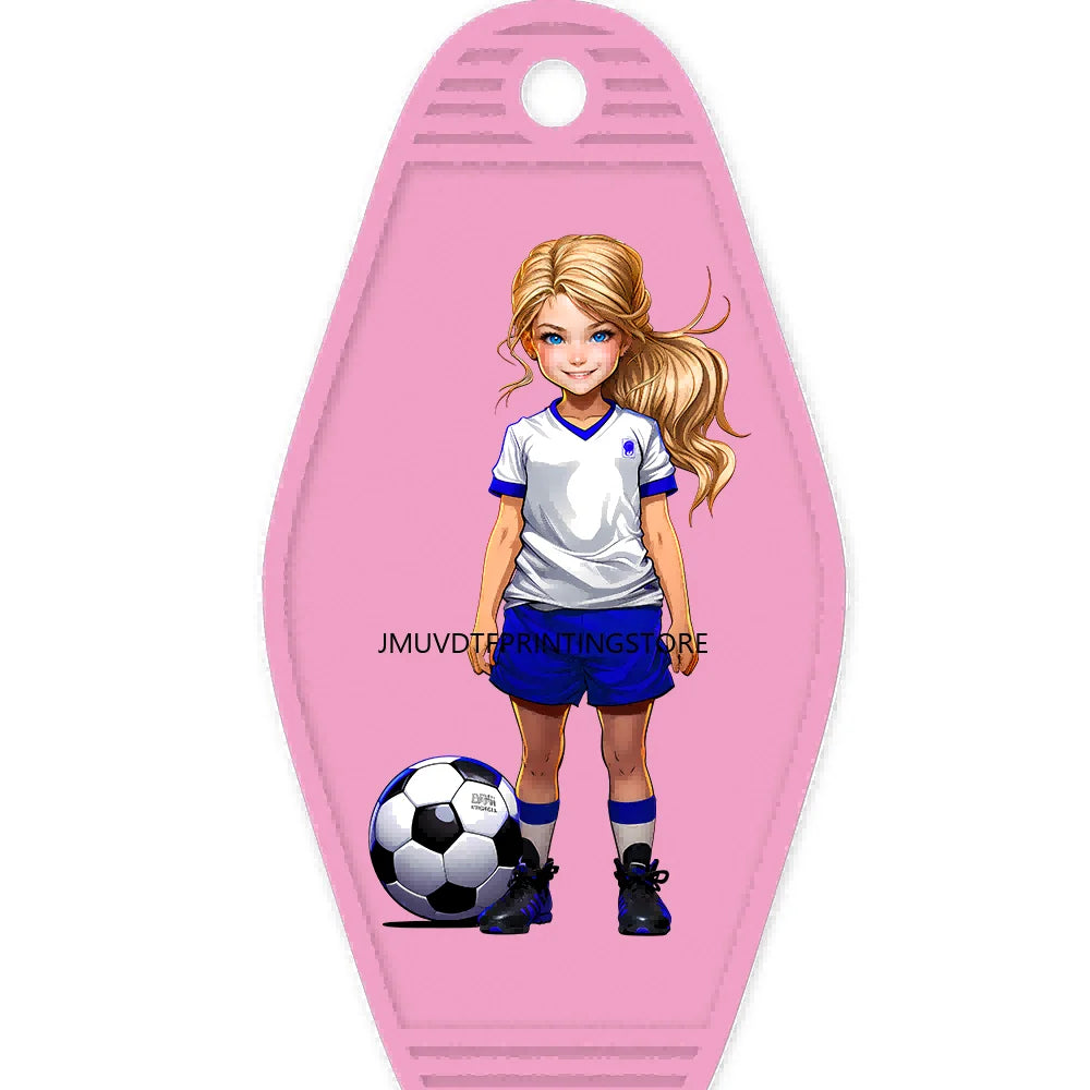 Sport Football Player High Quality WaterProof UV DTF Sticker For Motel Hotel Keychain Black Afro Girls