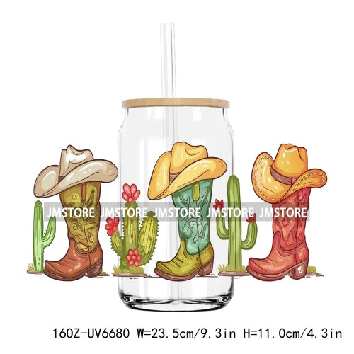 Boho Western Country Cowboy Skull Vibes UV DTF Sticker For 16OZ Libbey Glass Cup Can Wrap Transfer Sticker Custom Label DIY Logo