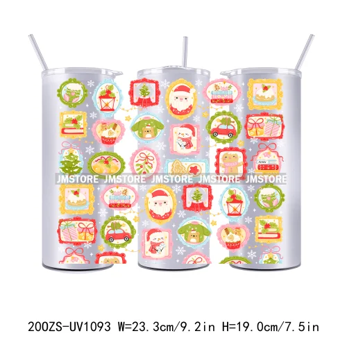 Girly Holiday Christmas Trees 20OZ Tumbler Wraps Ready To Ship UV DTF Transfer Stickers Waterproof Prints For Skinny Tumbler