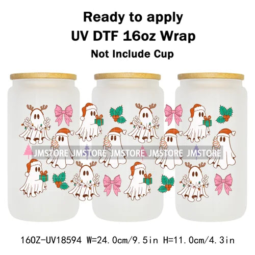 Ghost Santa Christmas Gingerbread Xmas UV DTF Stickers Ready To Apply Cup Wrap Custom Labels DIY Craft For Libbey Glass Can Mugs