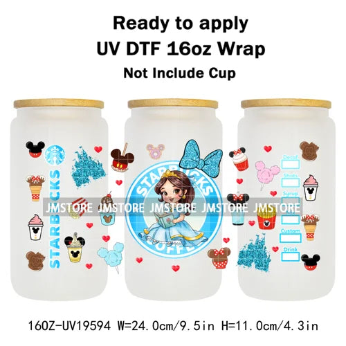 Coquette Bow Baby Toddler Princess UV DTF Cup Wraps Ready To Apply Transfer Stickers For 16OZ Libbey Glass Can Mug Faux Glitter