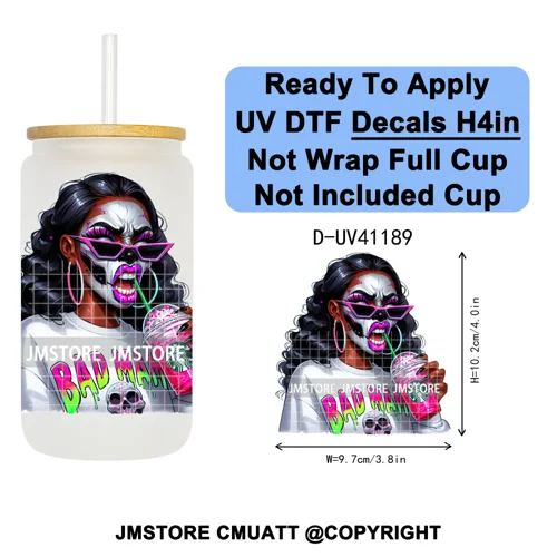Bad Mama Killers Mom Halloween UV DTF Decals Ready To Apply Waterproof Transfer Stickers DIY Crafts For 16OZ Libbey Glass Can