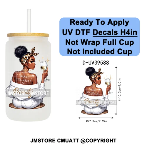 Fashion Girl Praying Black Women UV DTF Decals Ready To Apply Waterproof Transfer Stickers DIY Crafts For 16OZ Libbey Glass Can
