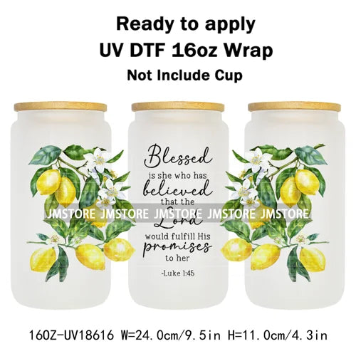 Floral Christian Jesus Bible Verse UV DTF Cup Wrap Ready To Apply Transfer Stickers Waterproof Wraps For 16OZ  Libbey Glass Can