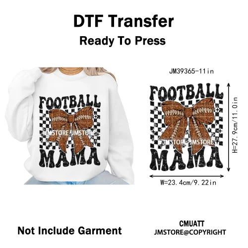 Retro Football Touchdown Season Checkered Coquette Sport Mama Iron on DTF Washable Transfers Sticker Ready to Press for T-shirts