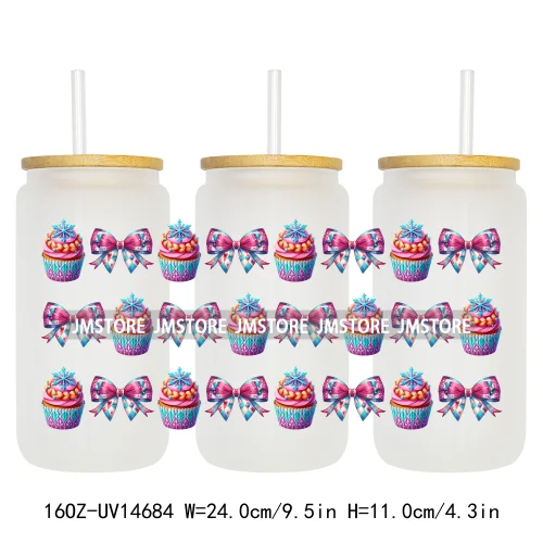 Coquette Bow Cake Princess UV DTF Wraps Transfer Sticker Selfadhesive Waterproof High Quality For 16OZ Libbey Glass Can Tumbler