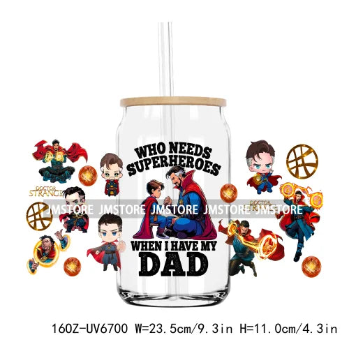 Cartoon Papa Dad And Son UV DTF Sticker For 16OZ Libbey Glass Cup Can Wrap Transfer Stickers Custom Labels DIY Logo Father's Day