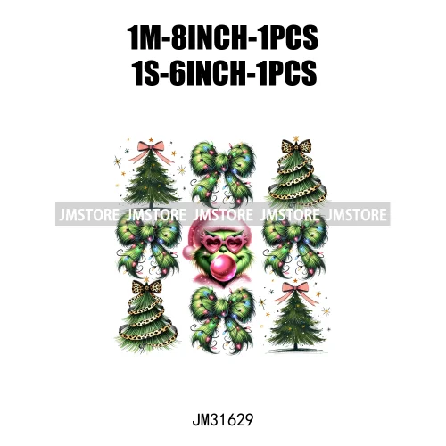 Tis The Season Blowing Bubble Santa Claus Coquette Bow Tree Christmas Iron On DTF Transfers Stickers Ready To Press For Hoodies