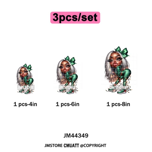 Cool African Melanin Girls Christmas Season Holiday Moody Iron on Washable DTF Heat Transfer Stickers Ready to Press for Hoodies