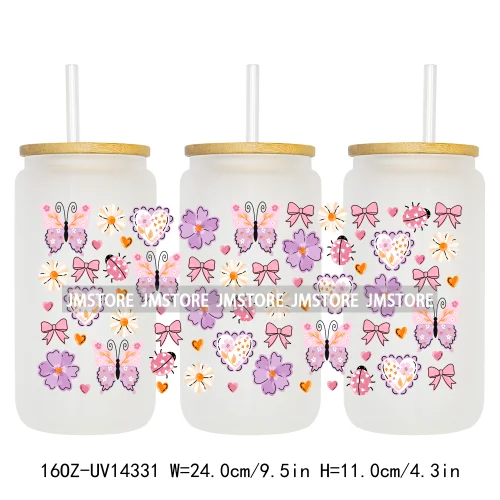 Butterfly Spring Flowers Coquette 16OZ UV DTF Cup Wraps Ready To Apply Waterproof Transfer Stickers For Libbey Glass Can Tumbler