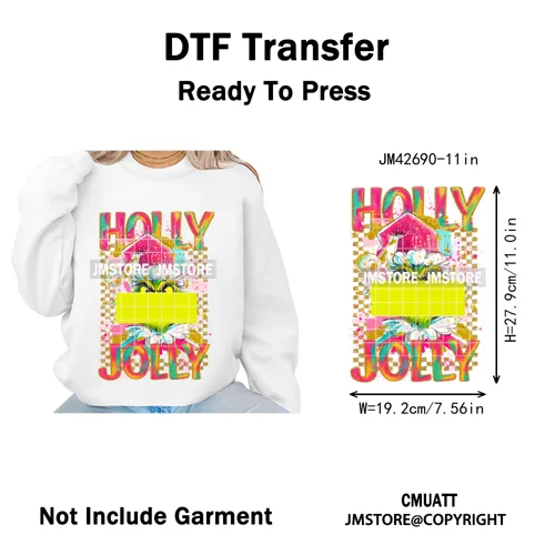 Cartoon Christmas Club Snow Winter Vibes Holly Jolly Santa Iron on DTF Washable Transfers Stickers Ready to Press for Clothing