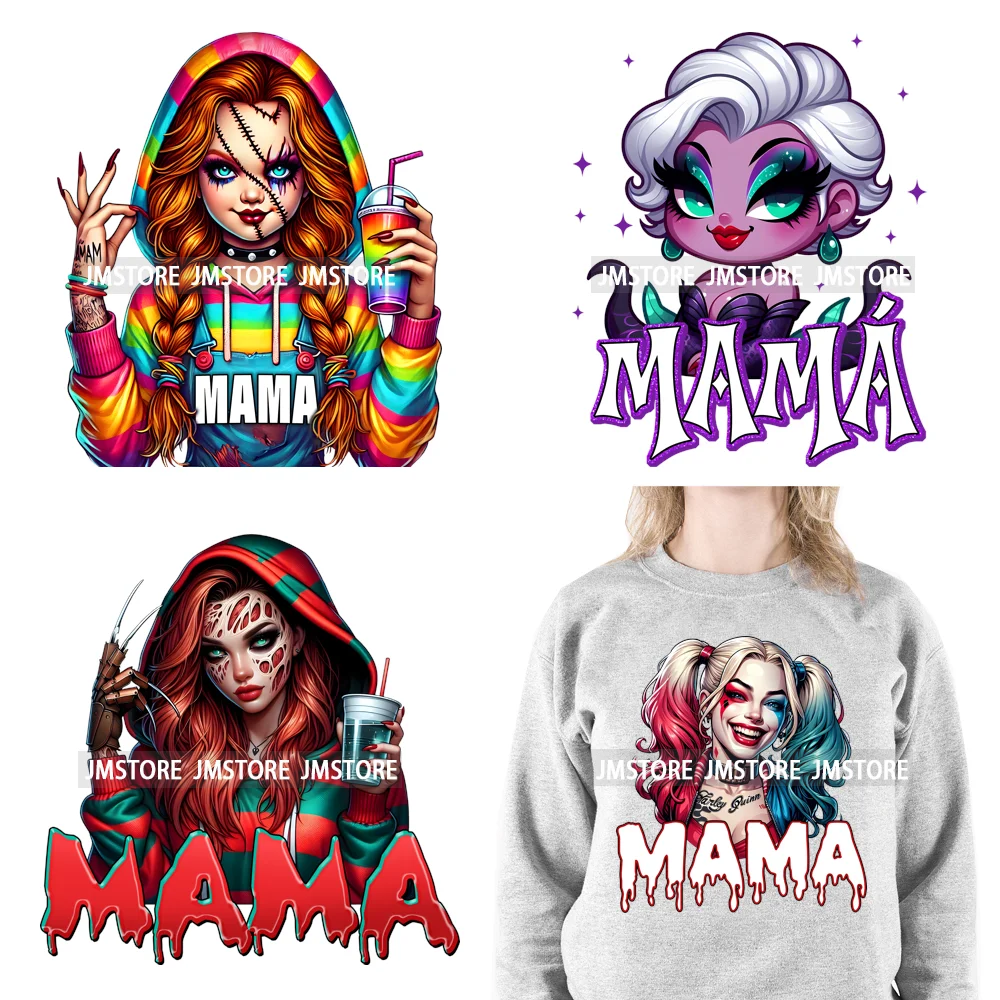 Halloween Spooky Horror Cartoon Mama Character Printing Iron On DTF Transfers Stickers Ready To Press For Sweatshirts