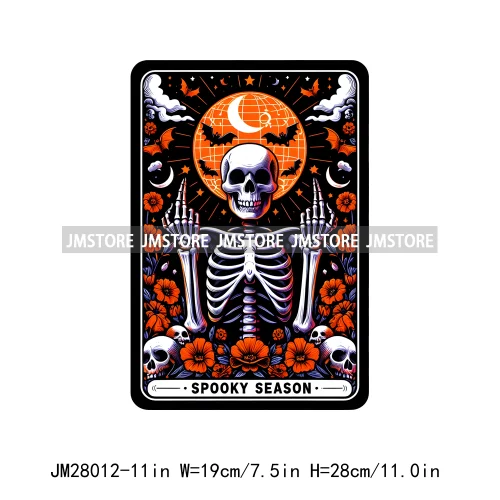 Custom Spooky Season Ghost Cycopath Skull Halloween Tarot Card DTF Iron On Heat Press Transfer Stickers Printing For Hoodies