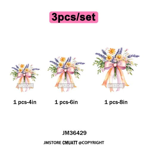Spring Wildflower Love Vibes Ribbon Wedding Coquette Iron on DTF Thermal Transfers Stickers Ready to Press for Dresses Hoodies