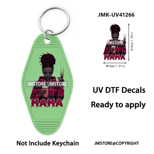 Black Girl Halloween Spooky Horror Mama UV DTF Motel Keychain Wraps Ready To Apply Waterproof High Quality Hotel Keychain Decals