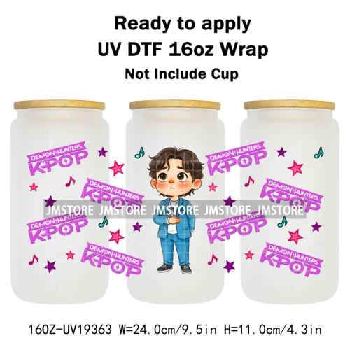 Demon Hunters Kpop Cup Noodle UV DTF Cup Wrap Ready To Apply Transfer Stickers Durable 16OZ Tumbler Wraps For Libbey Glass Can