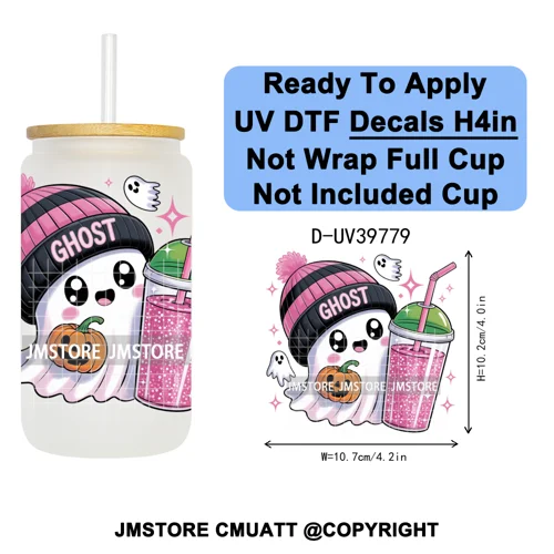 Cute Halloween Witch Ghost Sweet Boo UV DTF Decals Ready To Apply Waterproof Transfer Stickers Prints For 16OZ Libbey Glass Can