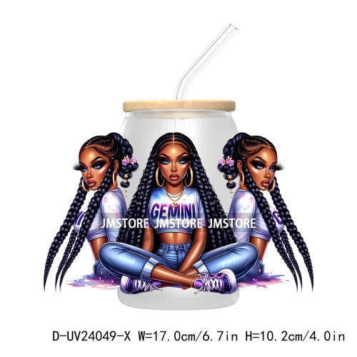 Black Girl Zodiac UV DTF Transfers Stickers Decals For Libbey Cold Cups Mugs Tumbler Waterproof Hip Hop African American Woman