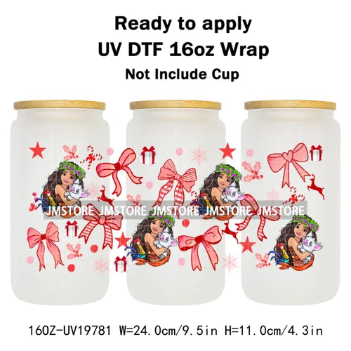 Coquette Princess Christmas Gifts 16OZ UV DTF Cup Wraps Ready To Apply Waterproof Transfer Stickers For Libbey Glass Can Cartoon