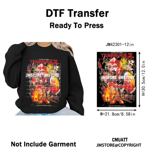 Cool Halftone Horror Killer Characters Scary Halloween Vibes Iron on DTF Washable Transfers Stickers Ready to Press for Clothes