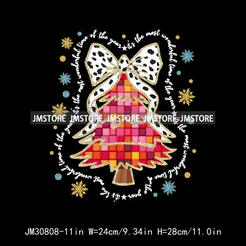 Colorful Glitter Christmas Tree Coquette Bow Dalmatian Dots Jesus Christian Verse Iron On DTF Transfers Stickers For Clothing