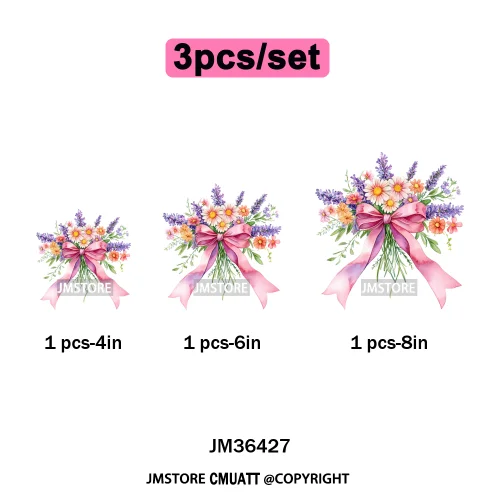 Spring Wildflower Love Vibes Ribbon Wedding Coquette Iron on DTF Thermal Transfers Stickers Ready to Press for Dresses Hoodies